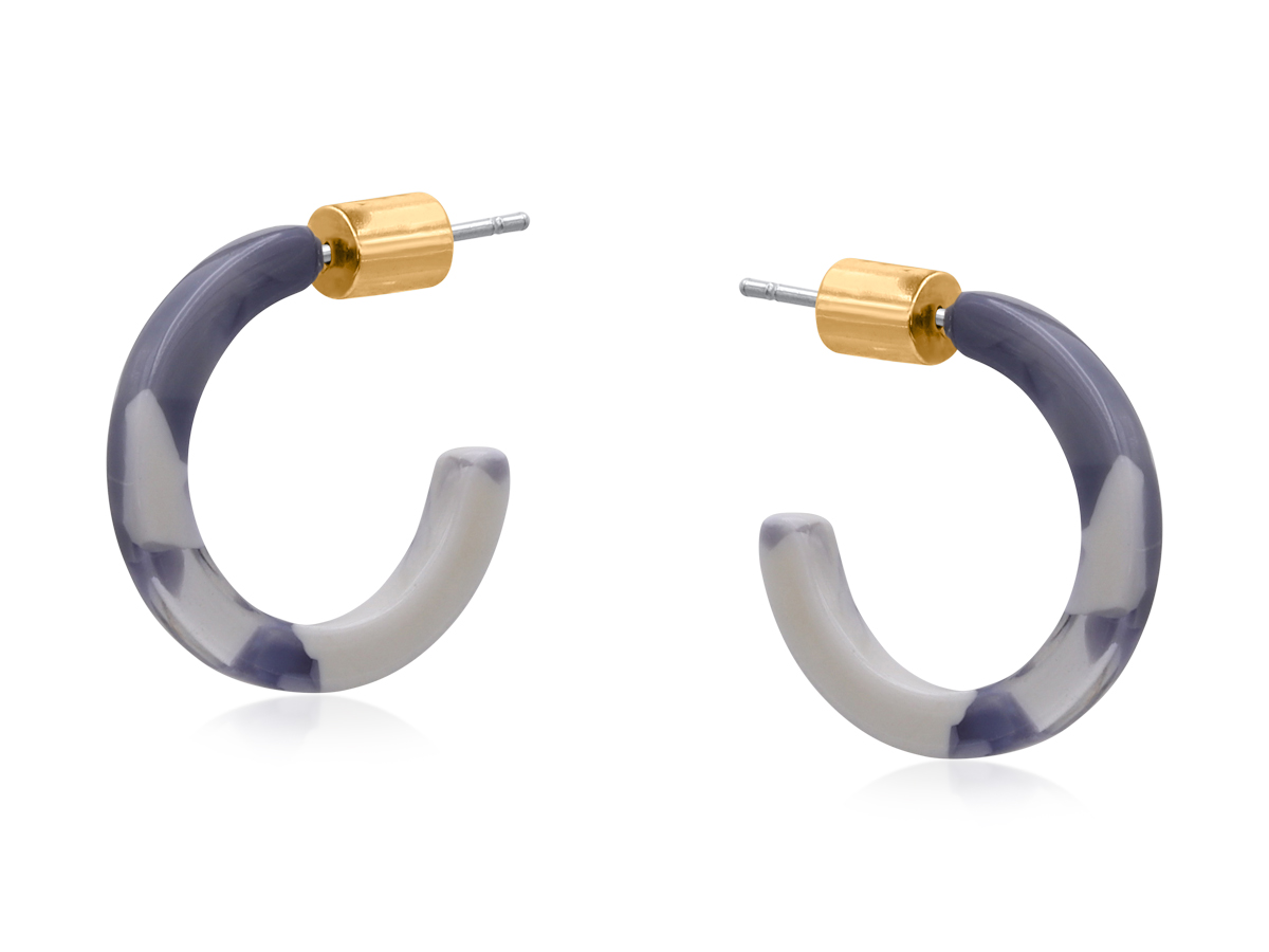 Picture of GREY/BLUE DELINA PETITE RESIN HOOP EARRINGS