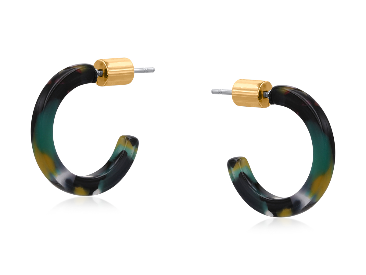 Picture of TAUPE/GREEN DELINA PETITE RESIN HOOP EARRINGS