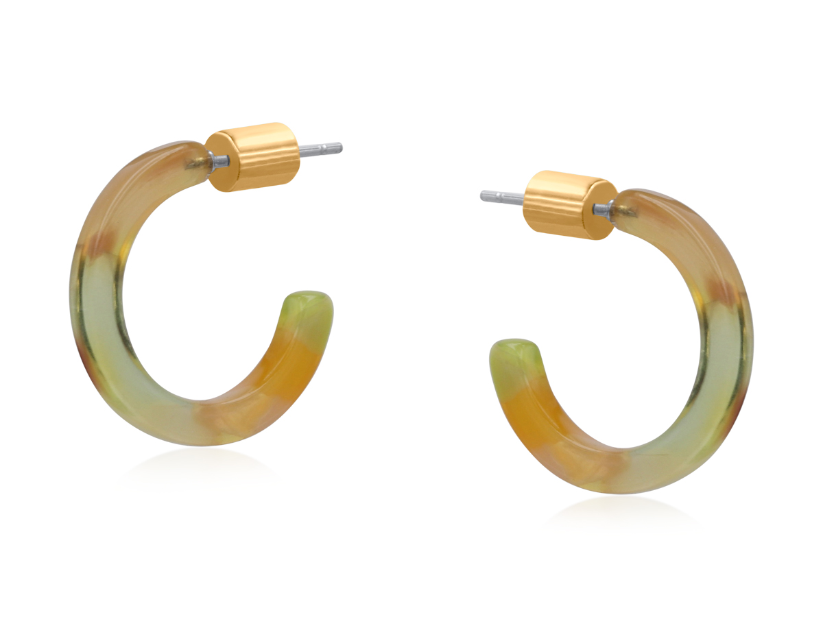 Picture of YELLOW/BROWN EVA PETITE RESIN HOOP EARRINGS