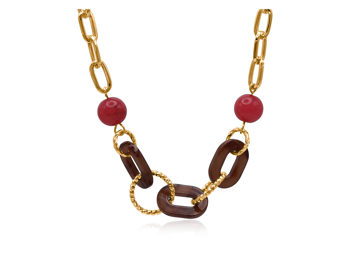 Picture of RED/BROWN FIDELIA RESIN CHAIN NECKLACE