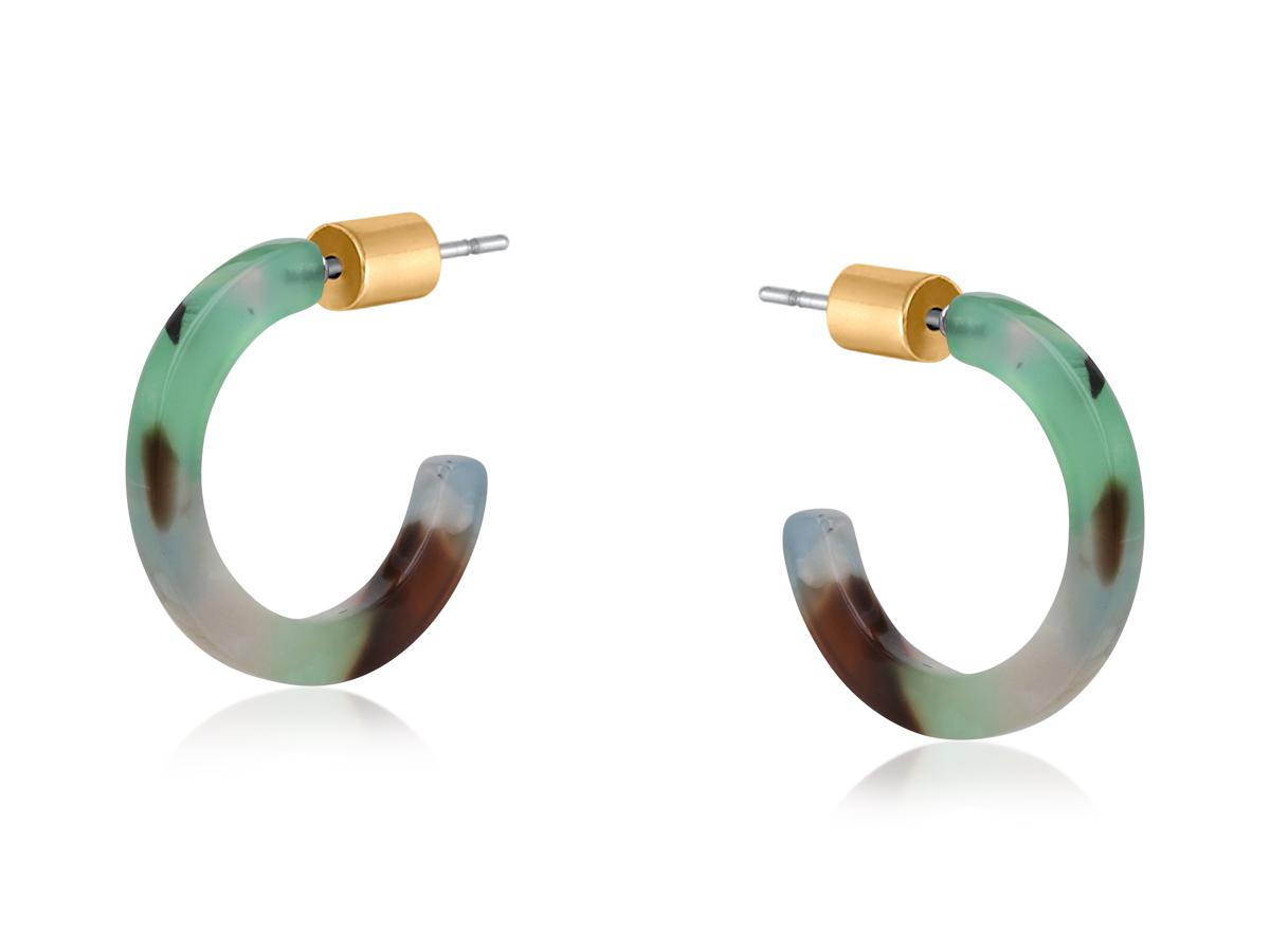 Picture of GREEN BROWN AURORA PETITE RESIN HOOP EARRINGS