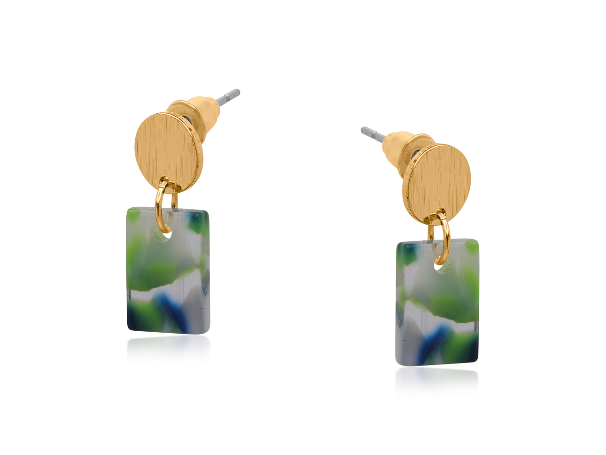 Picture of GREEN NATALIA PETITE RESIN RECTANGLE STUD EARRINGS