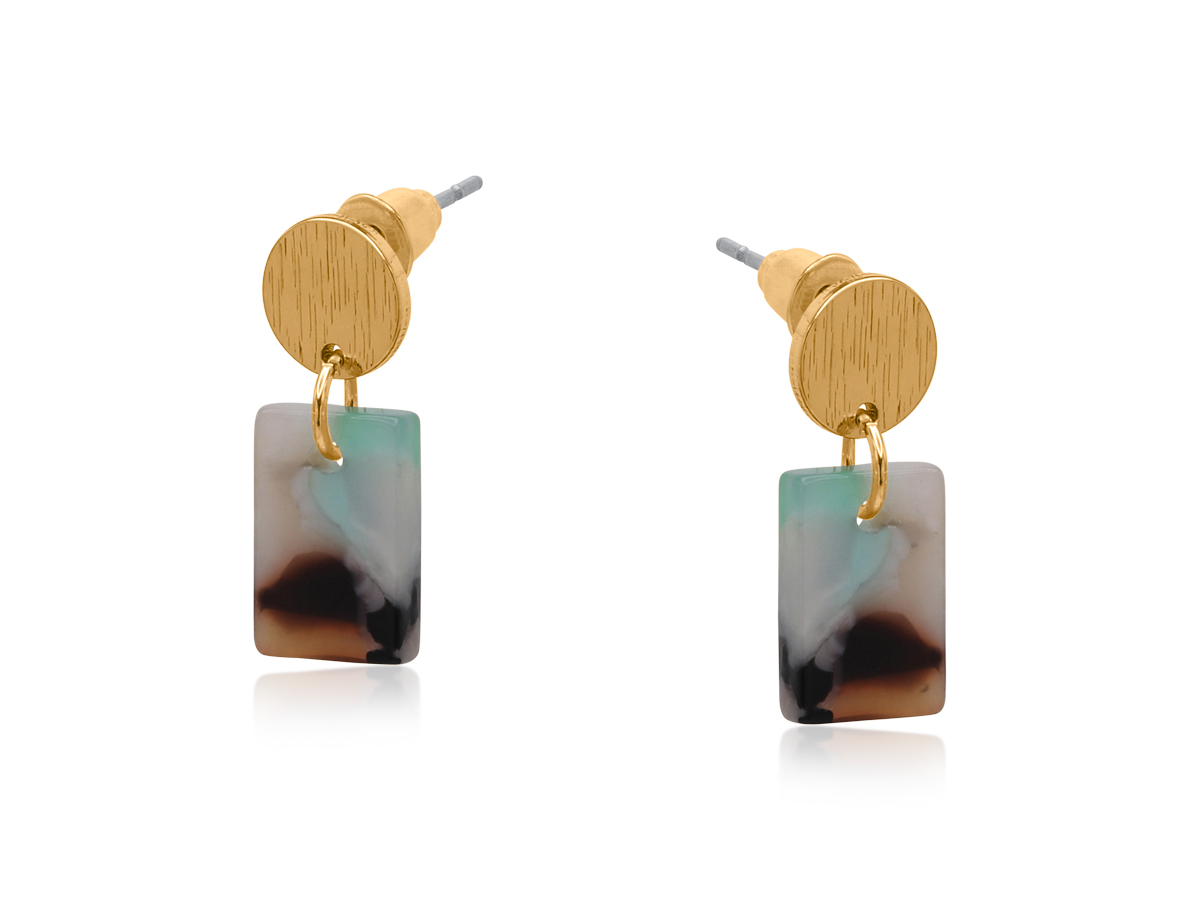 Picture of GREEN BROWN AURORA PETITE RESIN RECTANGLE STUD EAR