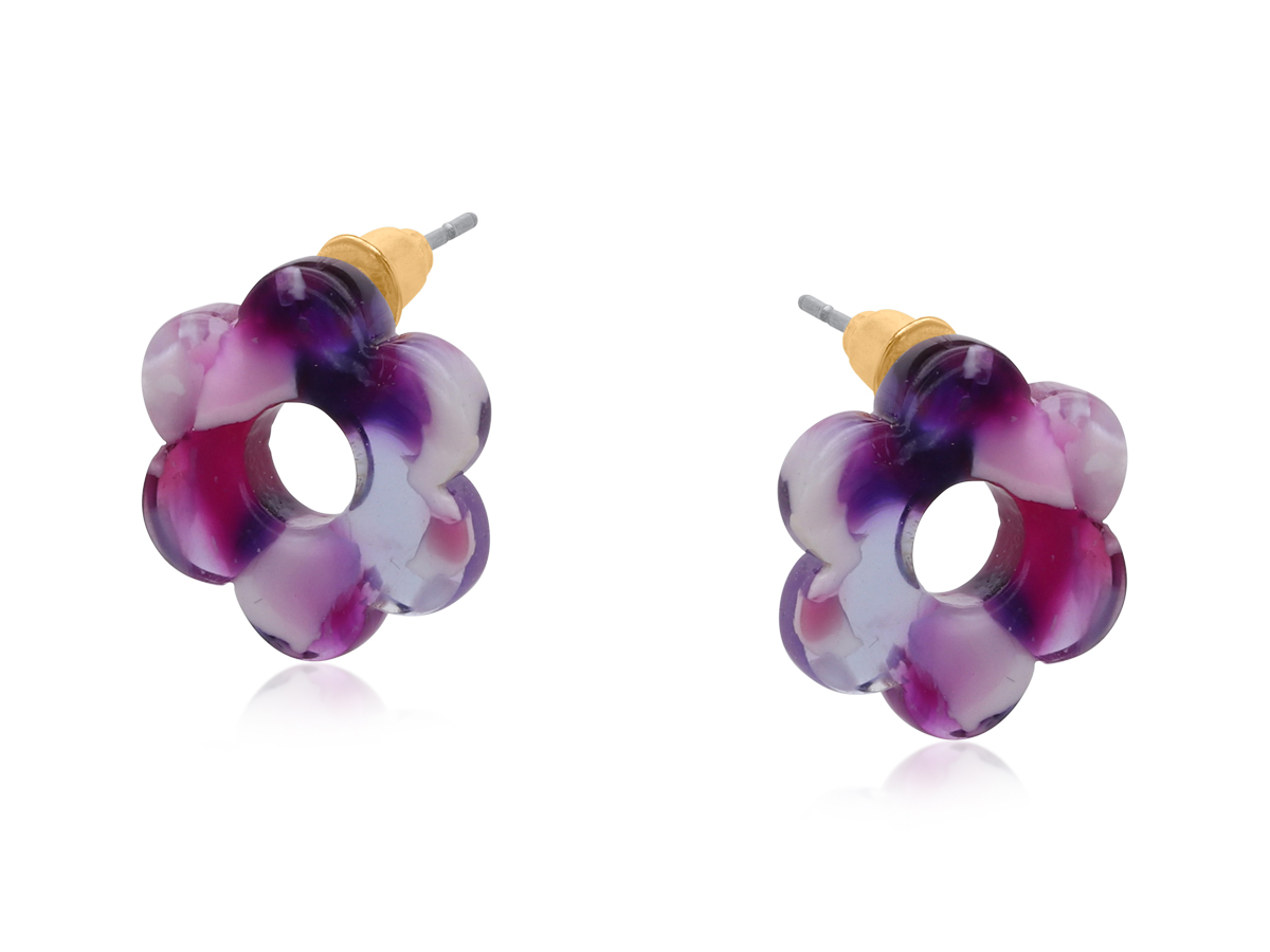 Picture of DEEP PURPLE CLARA PETITE RESIN FLOWER STUD EARRING