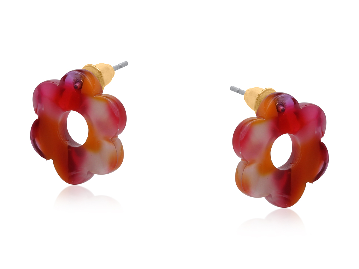 Picture of RED ANA PETITE RESIN FLOWER STUD EARRINGS
