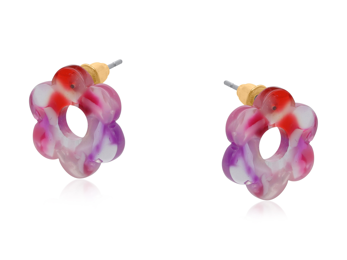 Picture of DEEP RED ROSA PETITE RESIN FLOWER STUD EARRINGS