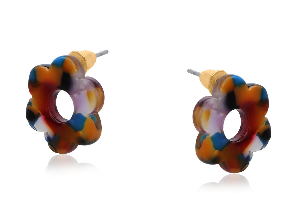 Picture of RED MULTI INES PETITE RESIN FLOWER STUD EARRINGS