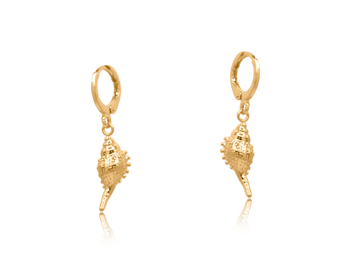 Picture of GOLD  ELENA SEA TOKEN PETITE HUGGIE EARRINGS