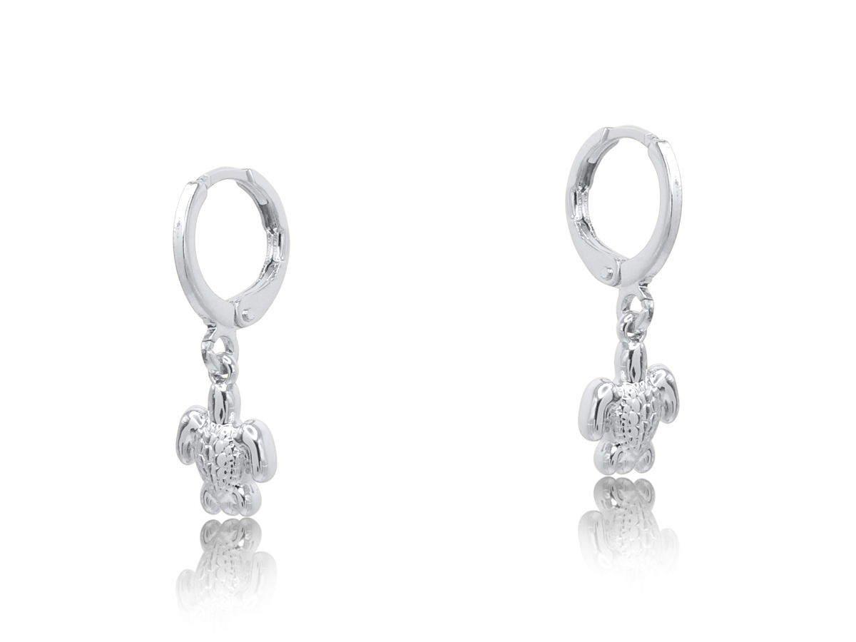 Picture of SILVER ROSA SEA TOKEN PETITE HUGGIE EARRINGS