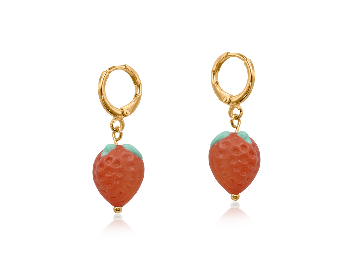 Picture of RED STRAWBERRY CORNUCOPIA PETITE HOOP EARRINGS