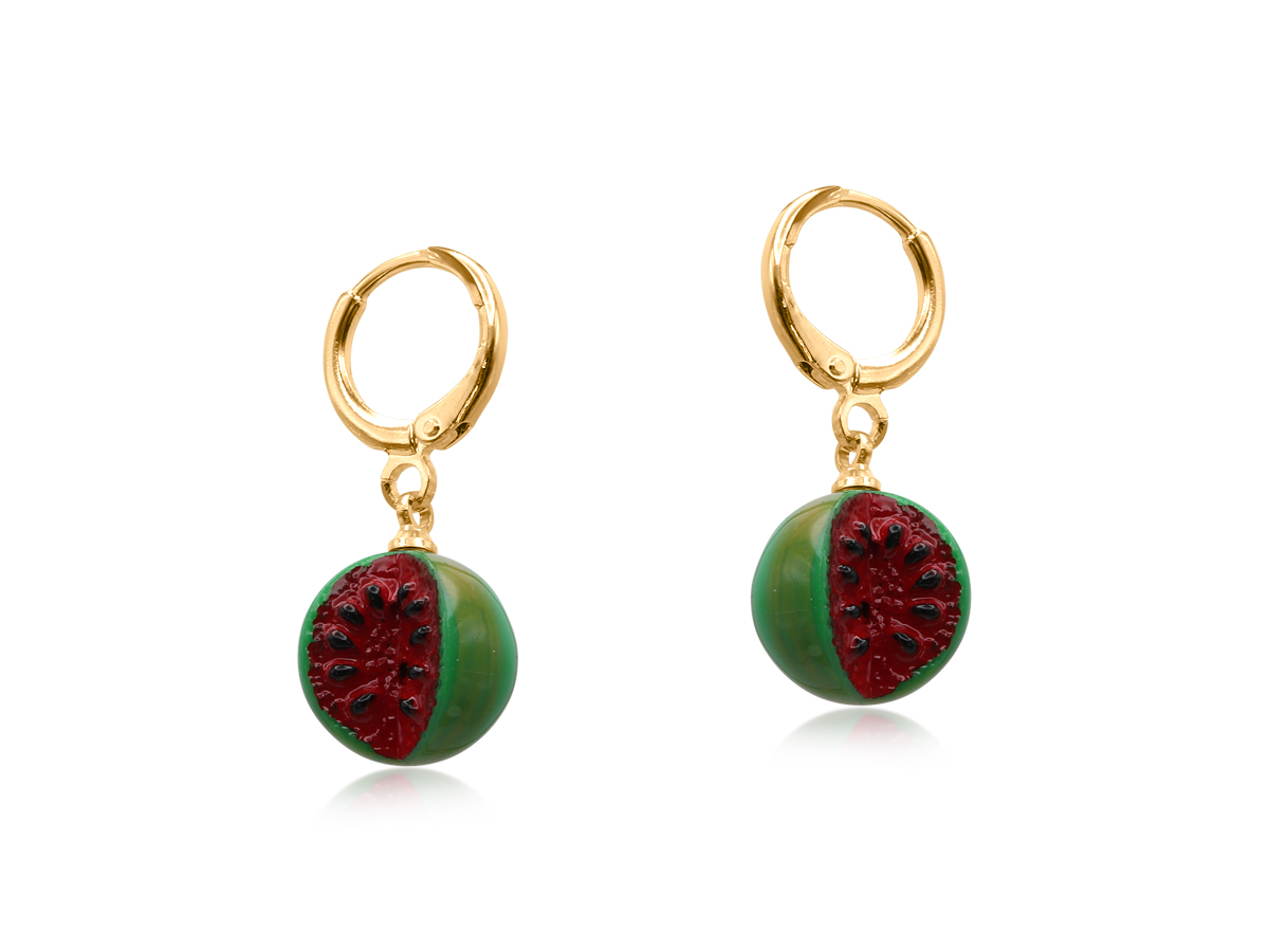 Picture of GREEN RED WATERMELON CORNUCOPIA PETITE HOOP EARRIN