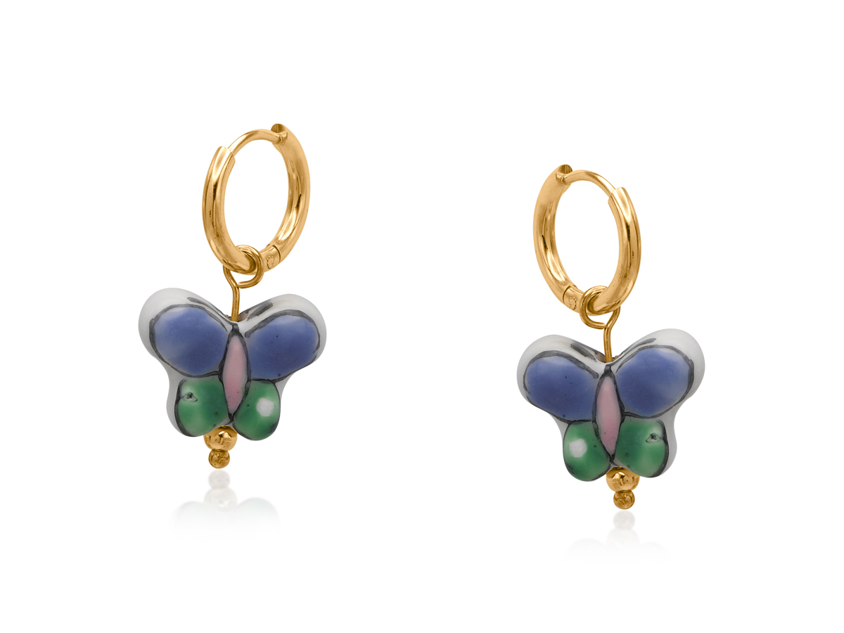 Picture of BLUE PINK  VICTORIA PETITE BRASS EARRINGS