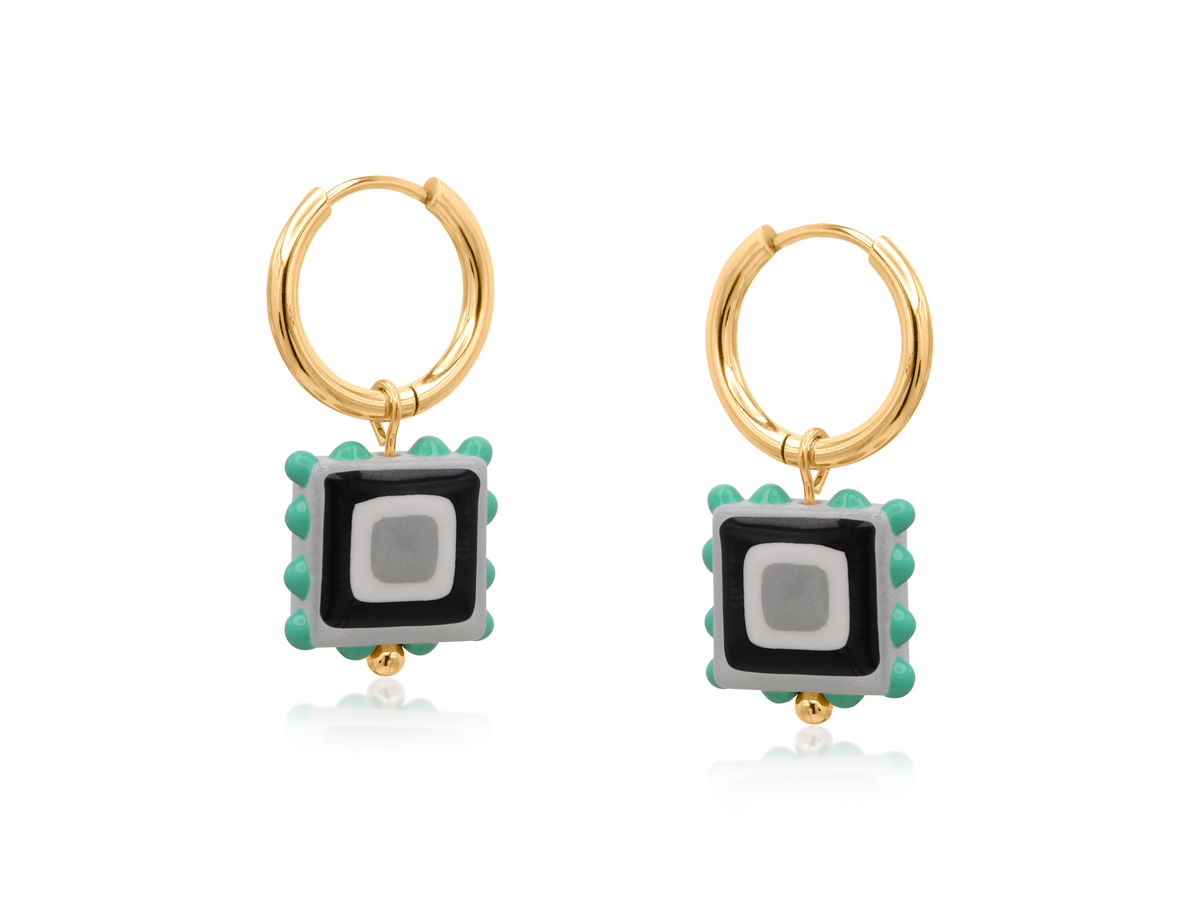 Picture of MIX SANTA FE SQUARE BEAD CHARM EARRINGS