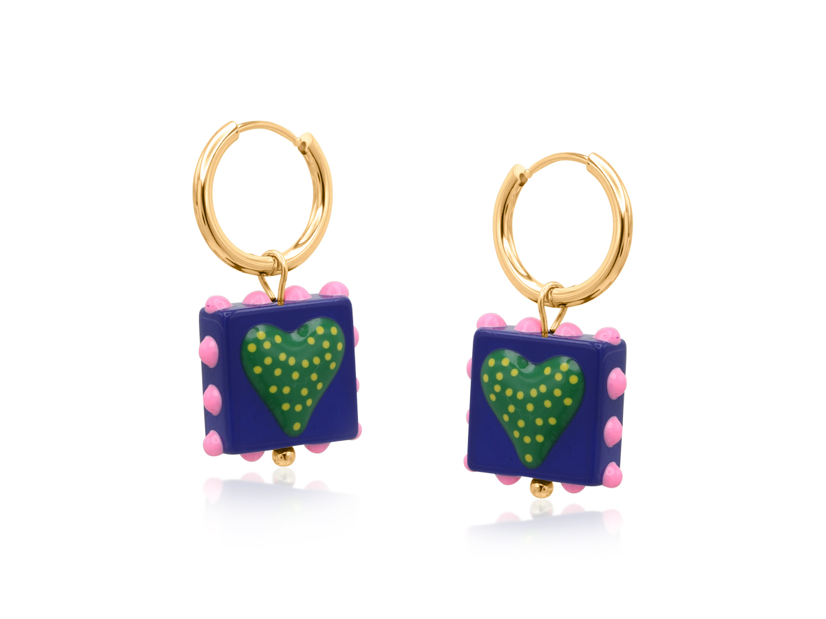 Picture of MIX SANTA FE HEART SQUARE CHARM EARRINGS