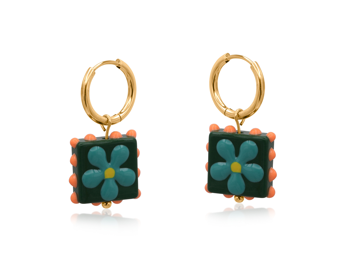 Picture of MIX SANTA FE SQUARE FLORAL CHARM  EARRINGS