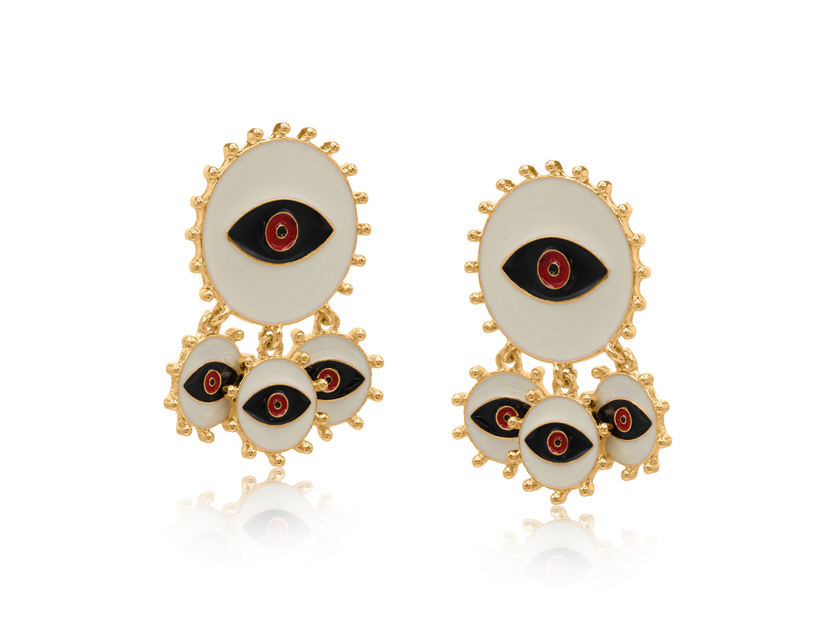 Picture of WHITE NAVY SIRMA EVIL EYE STATEMENT EARRINGS