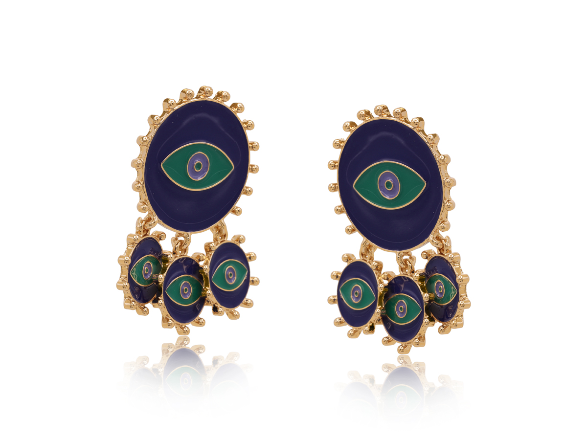 Picture of NAVY GREEN VIOLET SIRMA EVIL EYE STATEMENT EARRING