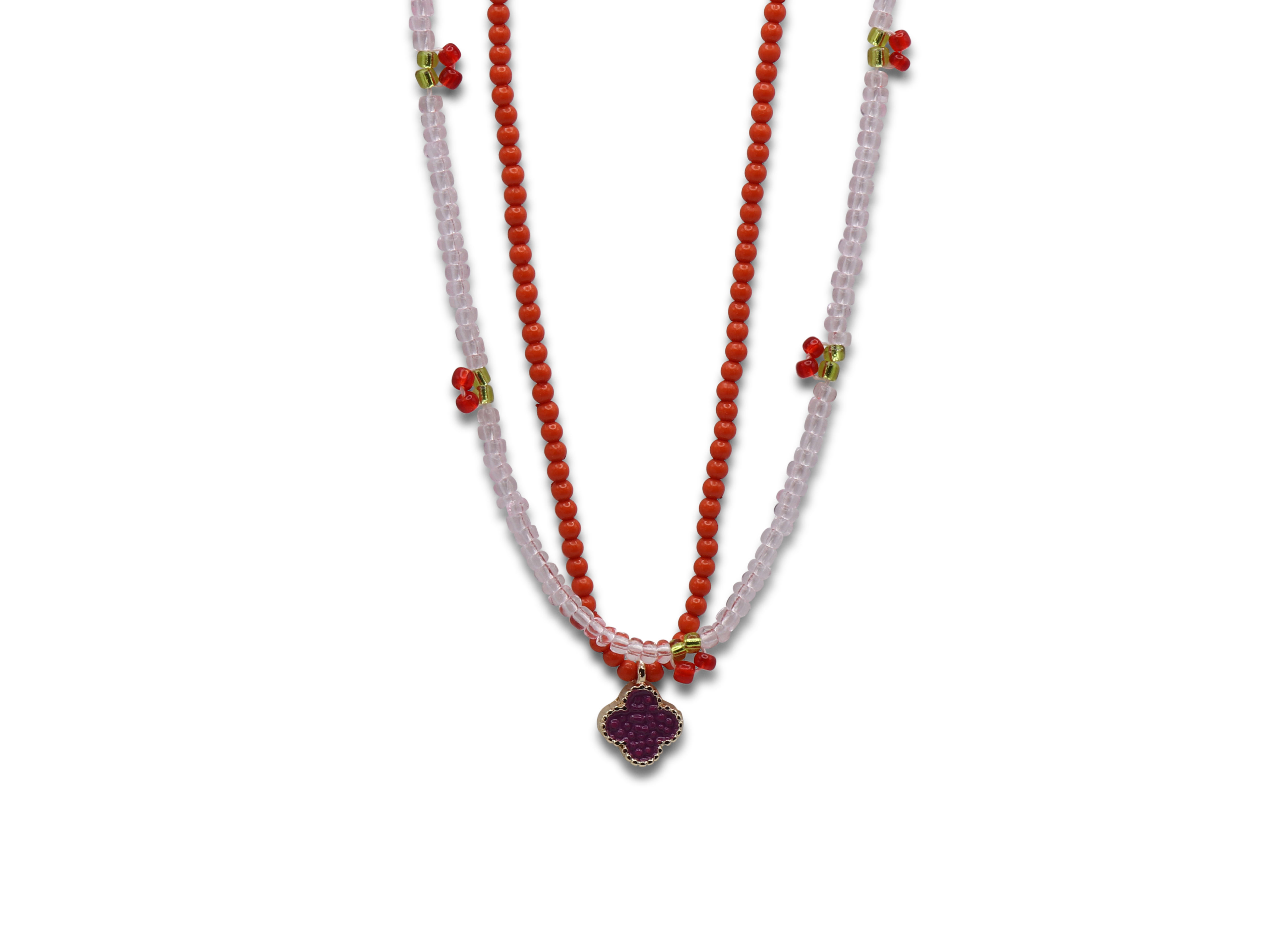 Picture of ORANGE /BABY PINK  LOUISE BEADED SET OF NECKLACES