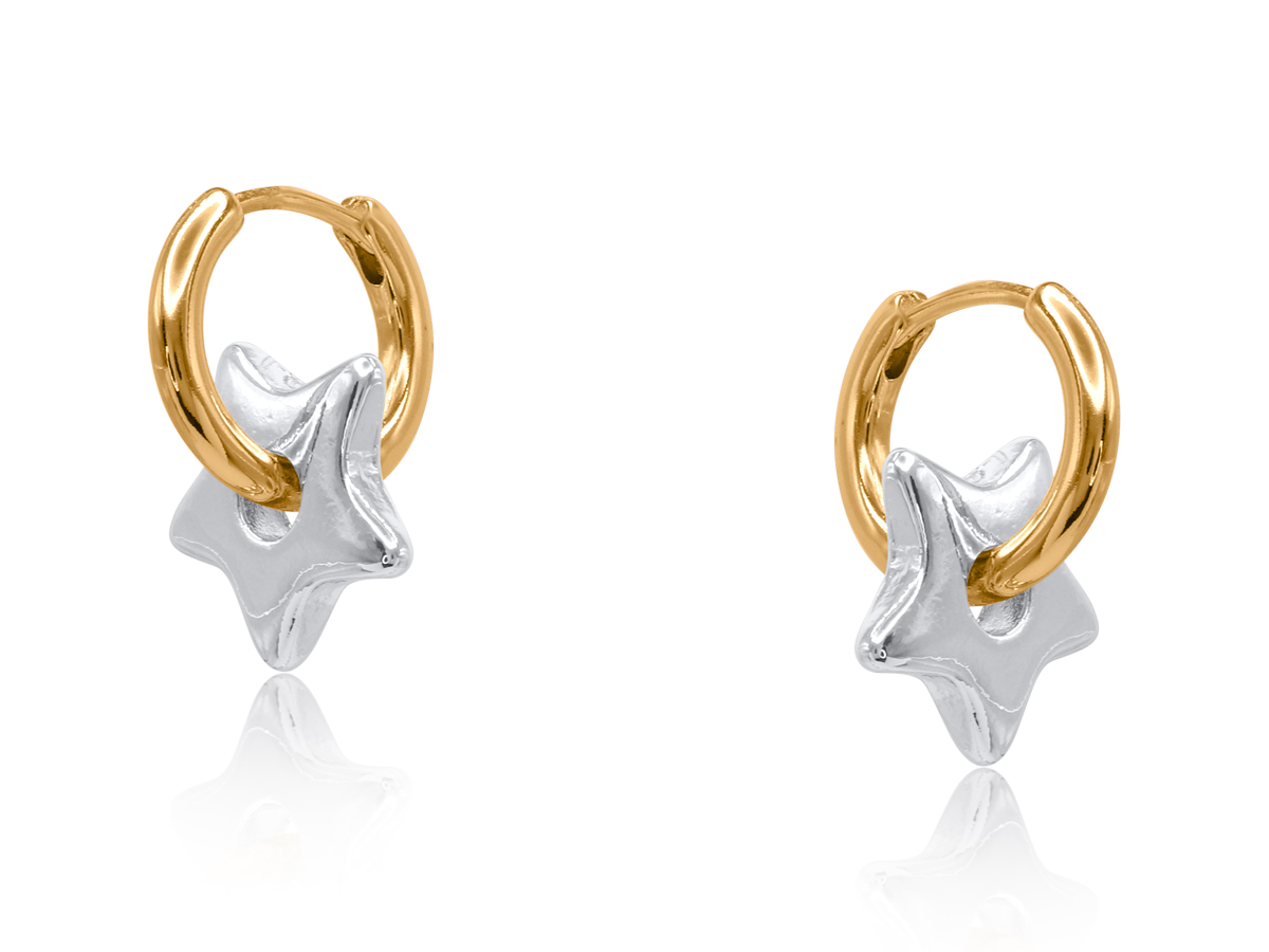Picture of TWO TONE GOLD POLIANA TWO TONE START HUGGIES EARRI