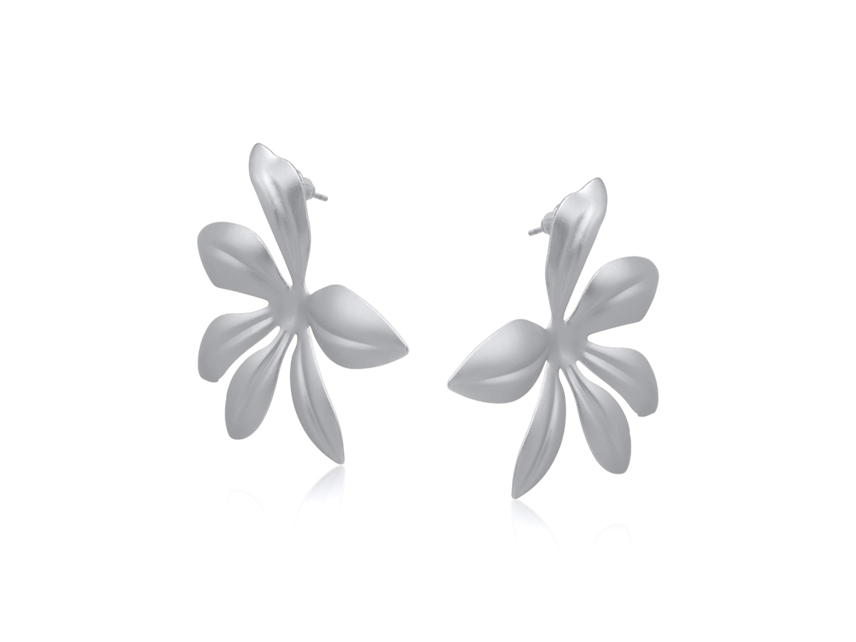 Picture of SILVER GINEVRA CUT OUT MATTE FLOWER EARRINGS