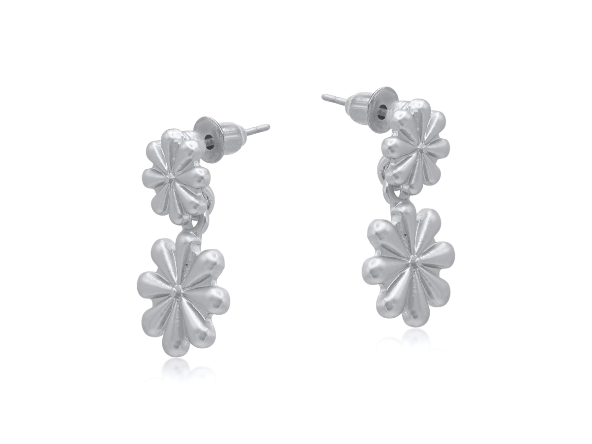 Picture of TWO TONE SILVER IMOGEN TWO TONE FLORAL MATTE EARRI