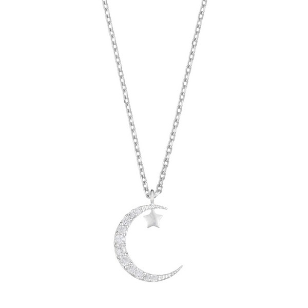 Picture of Moon & Star Necklace - Silver Plated