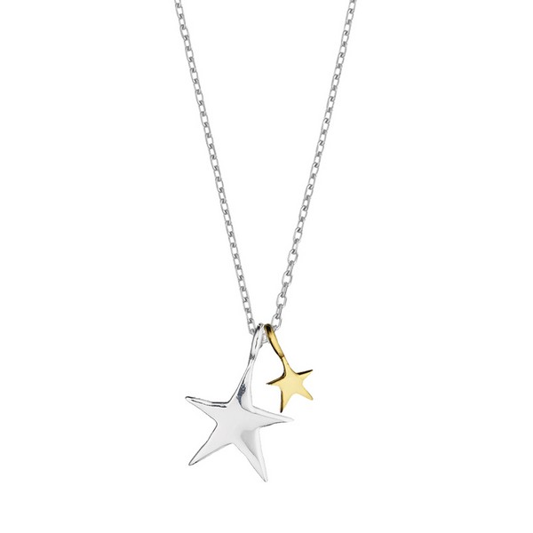 Picture of Two Tone Double Star Necklace - Silver Plated