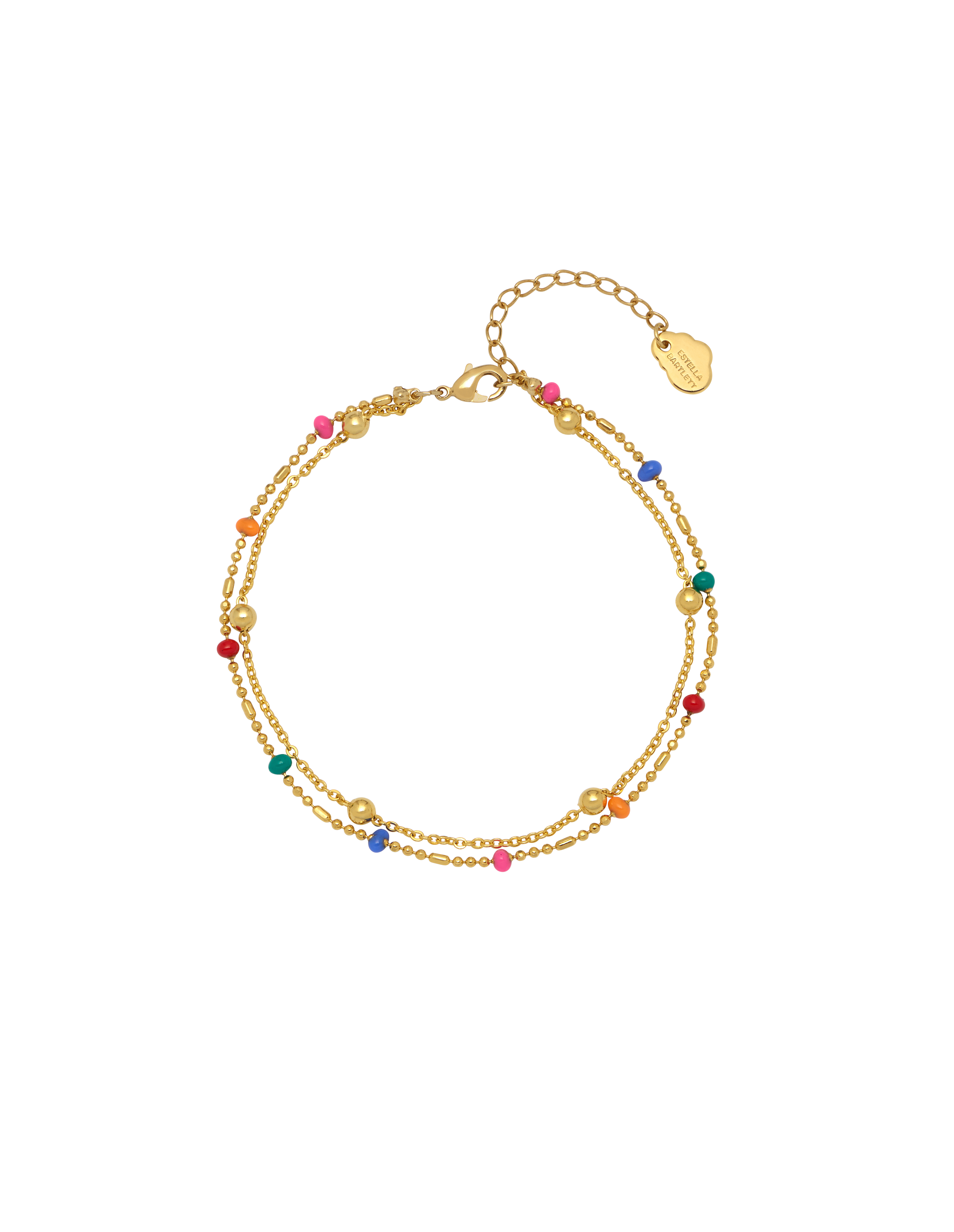 Picture of Double Chain Rainbow Enamel Beaded Bracelet -  Gol