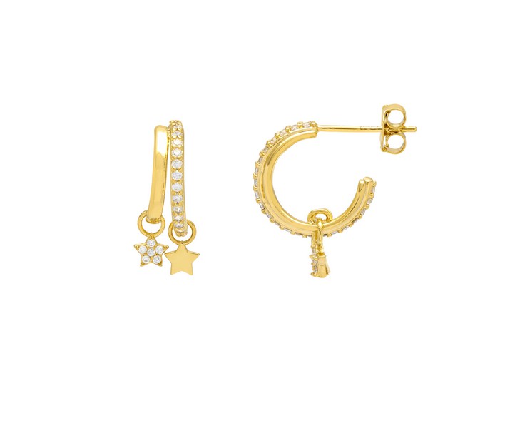 Picture of Duo Pave Star Hoops - Gold Plated