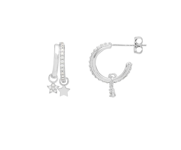 Picture of Duo Pave Star Hoops - Silver Plated