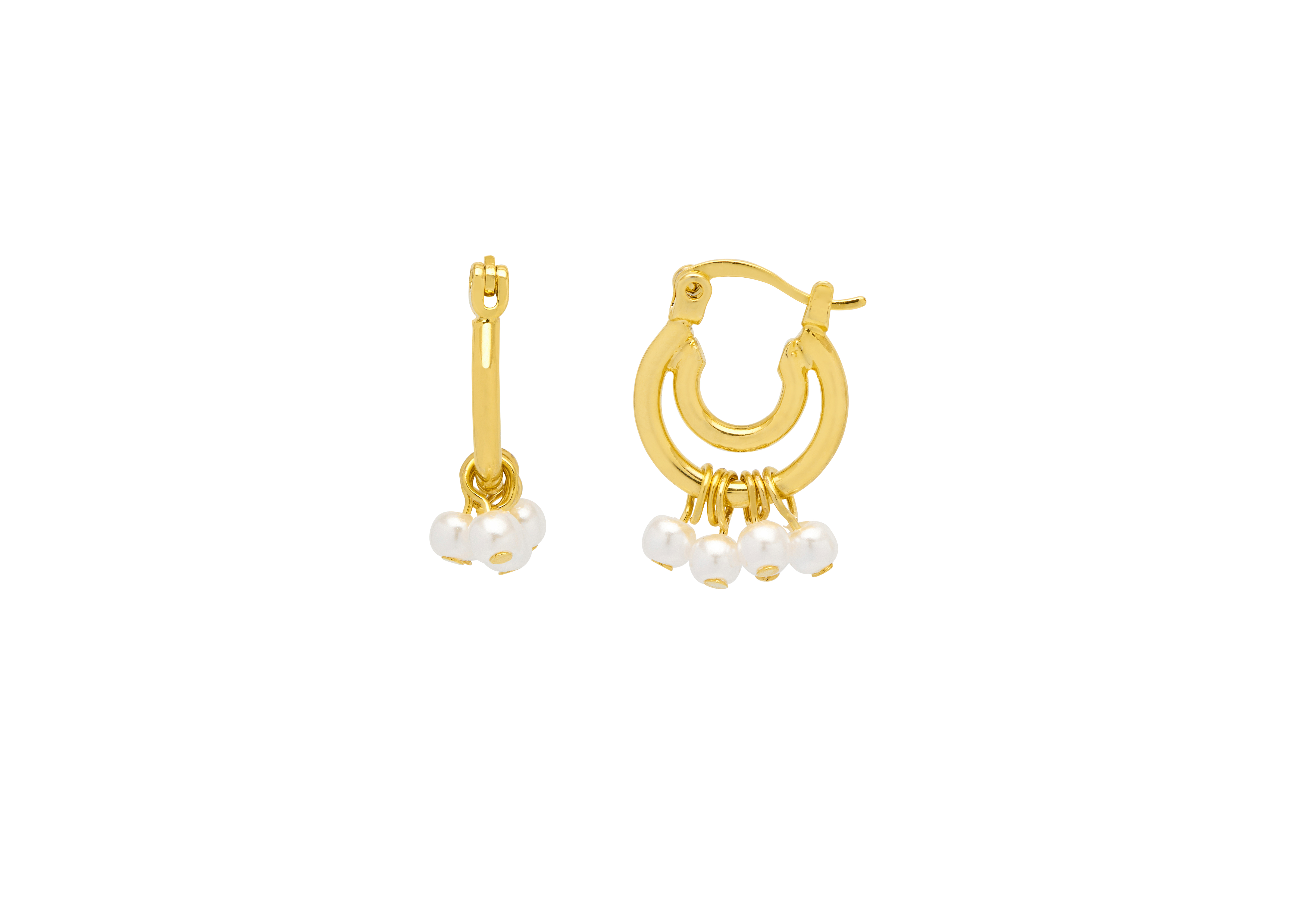 Picture of Double Hoop Drop Pearl Earrings - Gold Plated