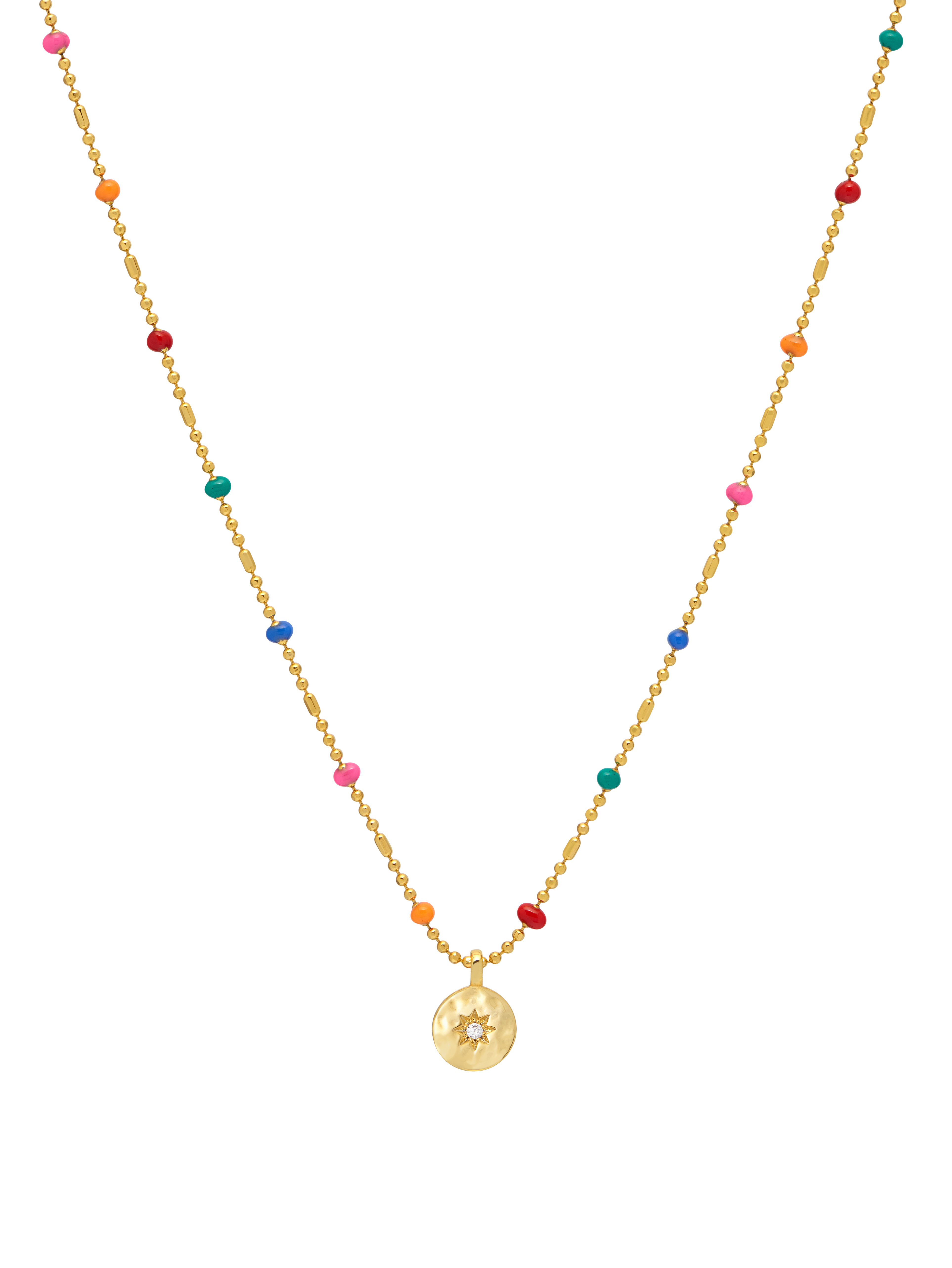 Picture of Cz Pendant Rainbow Beaded Necklace -  Gold