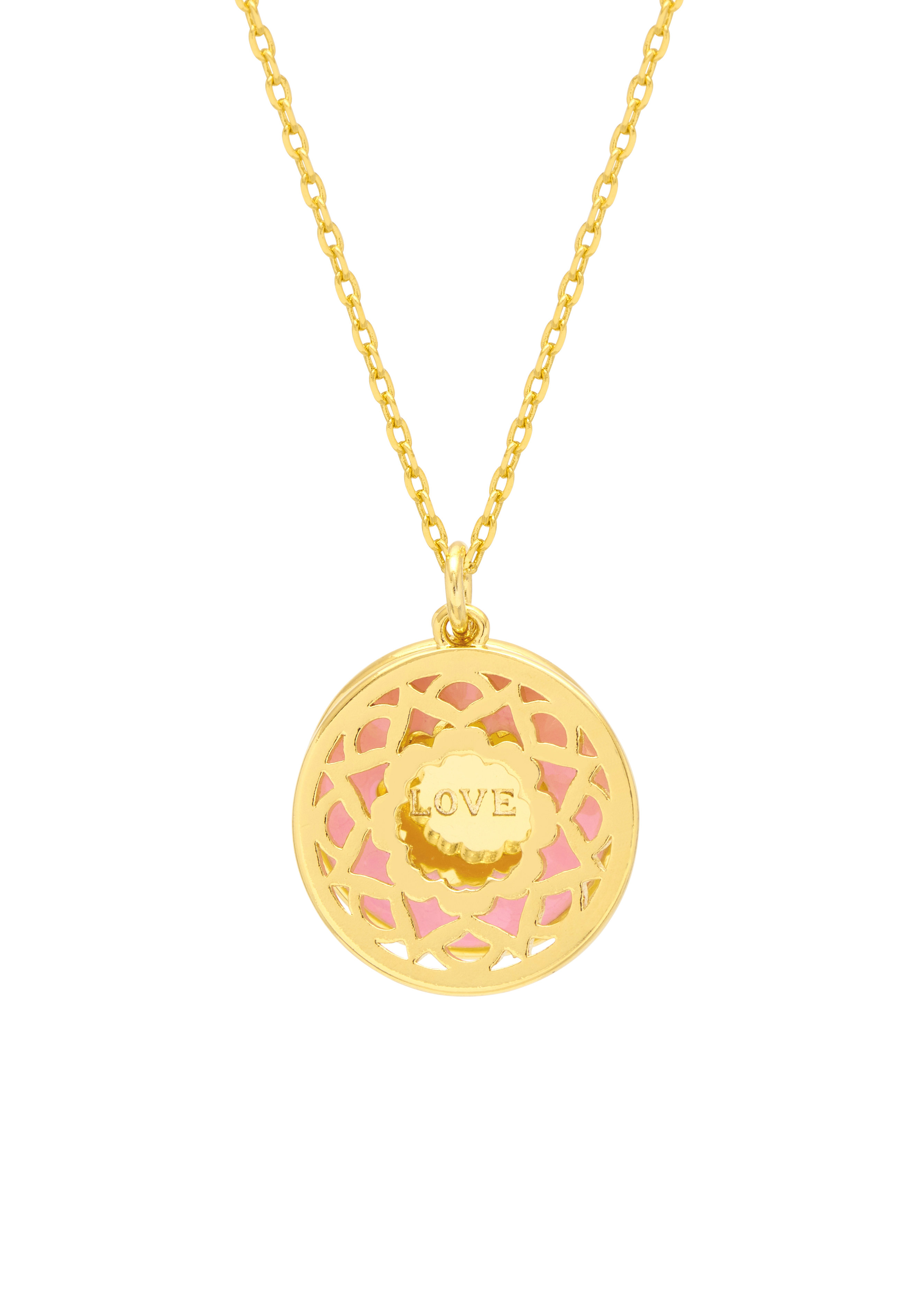 Picture of Pink Enamel Mandala Necklace - Gold Plated