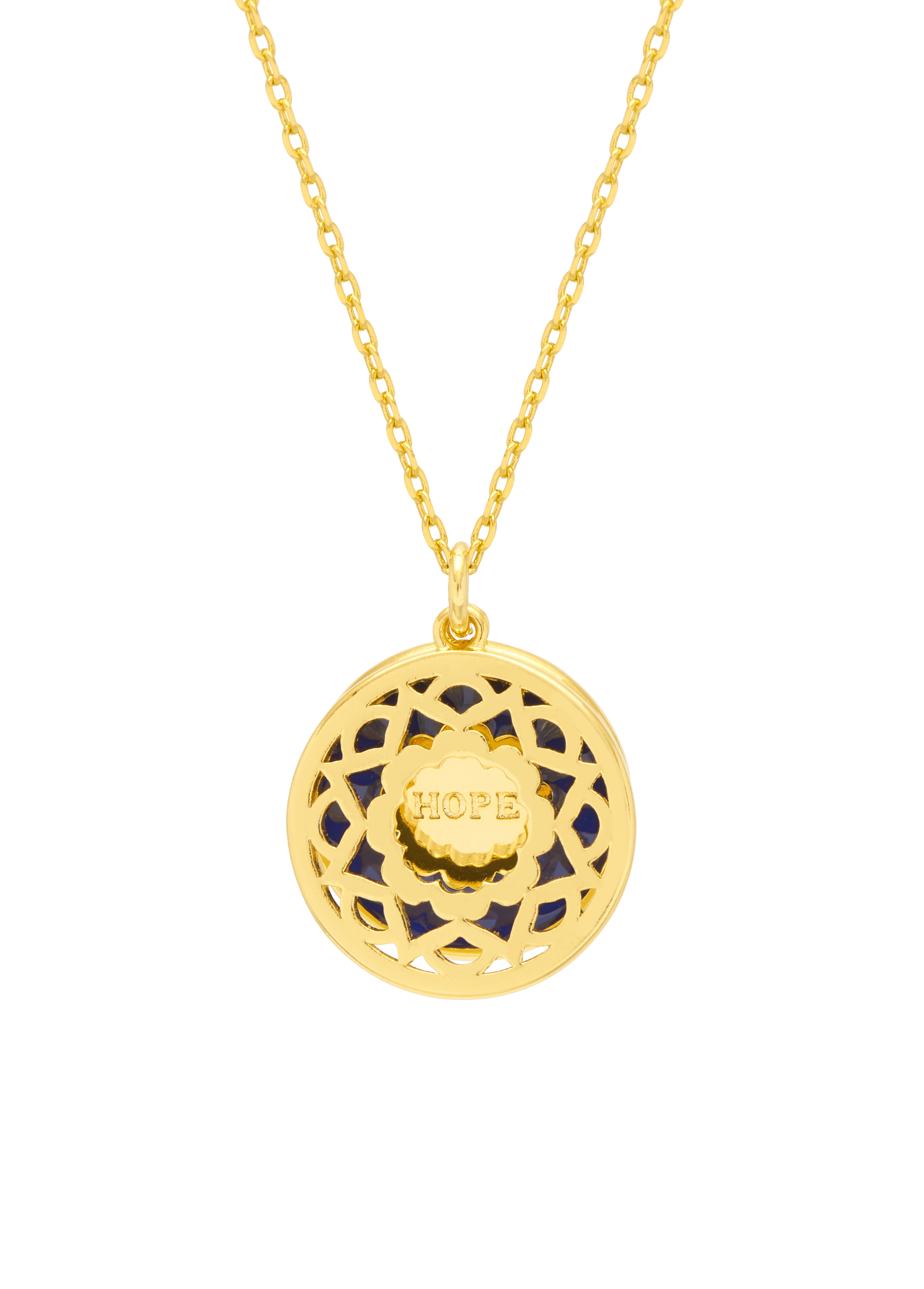 Picture of Blue Enamel Mandala Necklace - Gold Plated