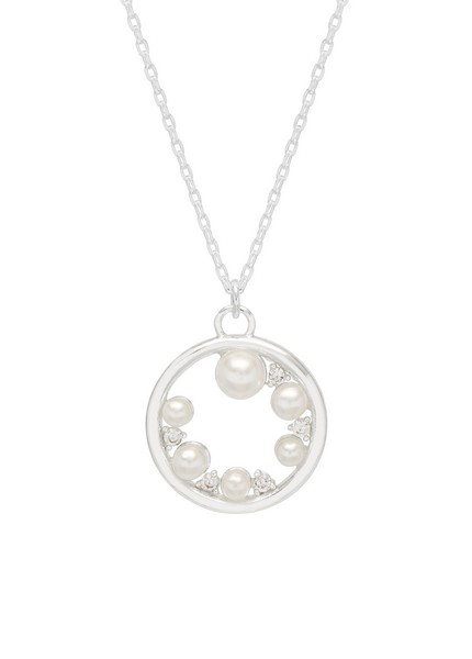 Picture of Circle Pearl And Cz Necklace - Silver Plated
