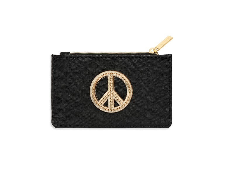Picture of Card Purse - Black With Gold Applique - Peace