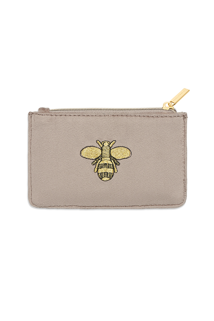 Picture of Bee Embroidery Card Purse - Taupe
