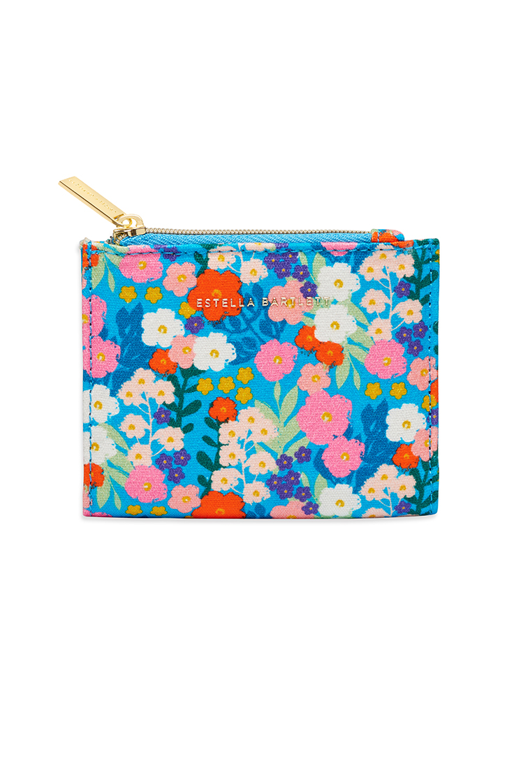 Picture of Folded Wallet - Bright Blue Floral Print Cotton Ca